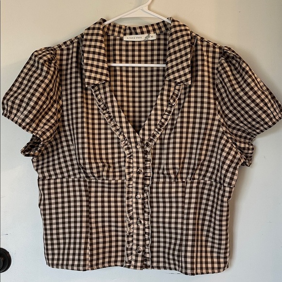 Altar'd state Skylar brown Gingham PUFF SLEEVE  Top NEW XXL - Picture 2 of 5